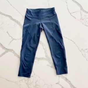 Athleta Blue Cropped Leggings with Mesh Detail